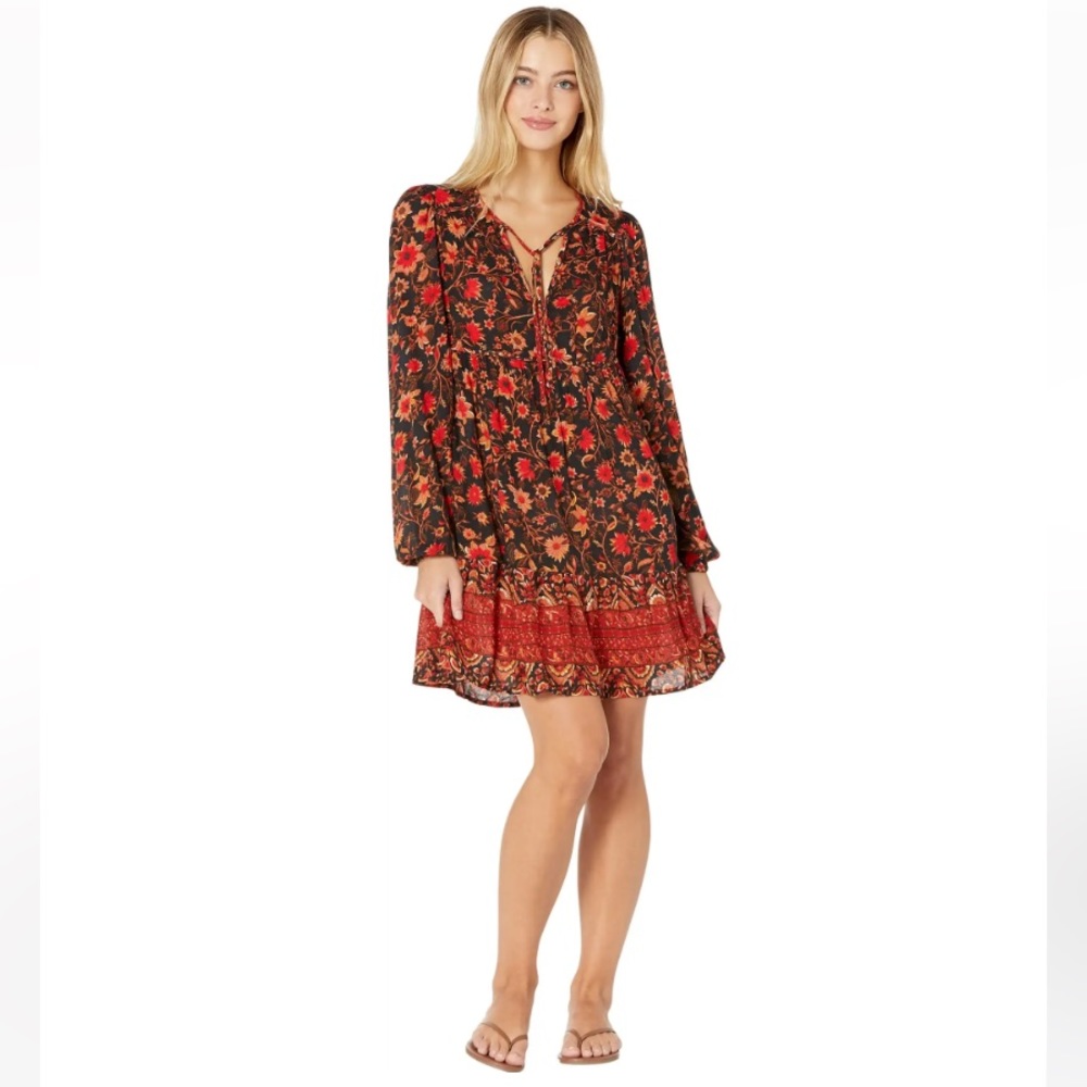 NWT Billabong Hearts Desire Dress Black Red Floral Pattern A-Line Sundress Small
